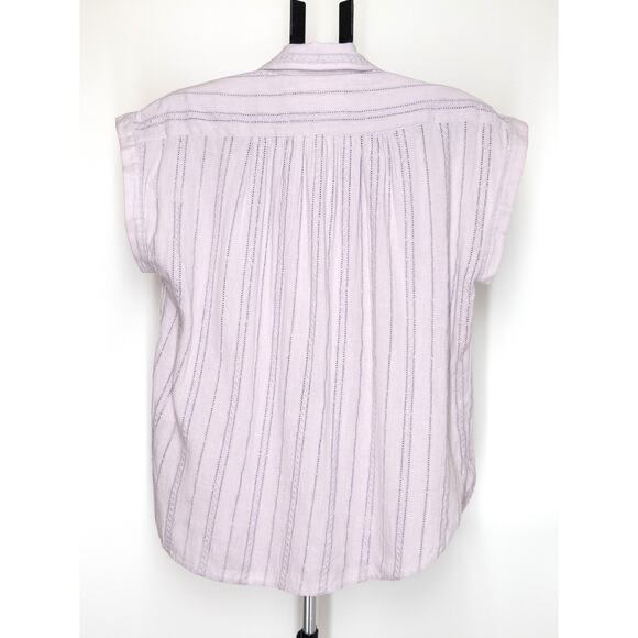 Lucky Brand Lavender Button Front Cotton Blouse Short Sleeve Size M - Picture 3 of 6